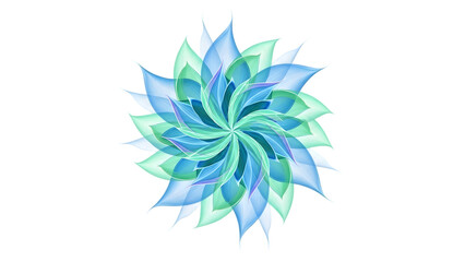Fototapeta premium intricate geometric floral mandala, abstract swirling petal patterns, vibrant pastel blues and greens, delicate layered petals, symmetry, detailed organic shapes, digital art 