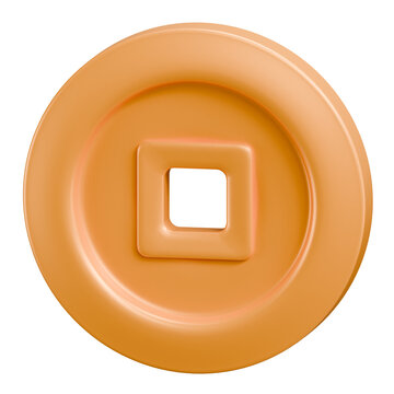 3D Chinese Cash Coin Icon - Financial Prosperity Symbol