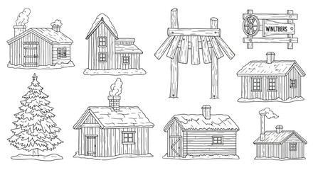 Naklejka premium Rustic winter cabins and structures Vector