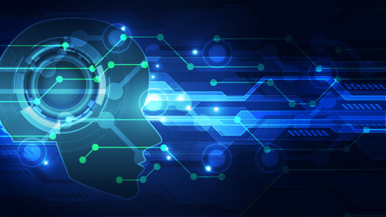 Artificial Intelligence Concept: Human Head Silhouette with Glowing Digital Neural Network