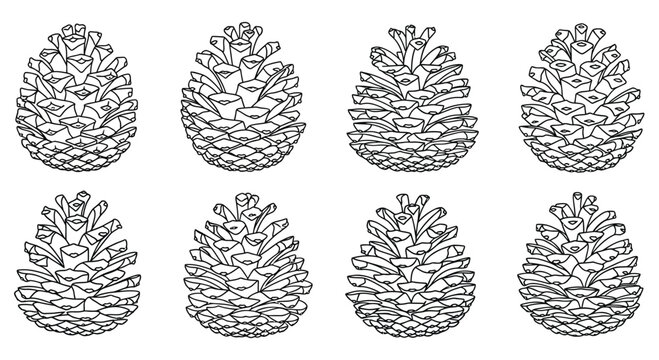 Collection of pine cones in black and white Vector