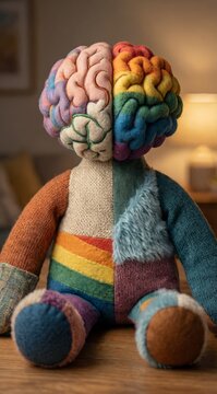 Neurodiversity-Affirming Mismatched Plush with Rainbow Brain