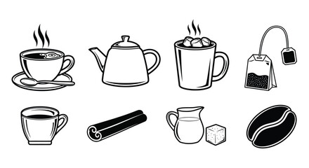 Assorted tea and coffee items Vector