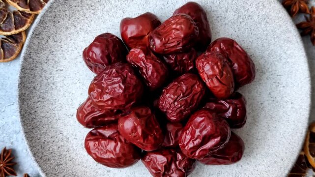 Red dried dates, the Chinese sweet fruit jujube, as a healthy food. Red dates, jujube as a food background for your design