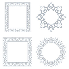 Set of decorative frames Elegant vector element for design in Eastern style, place for text. Floral gray and white borders. Lace illustration for invitations and greeting cards