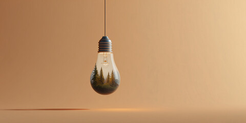 A unique concept showing the idea of the environment inside a lightbulb. It is a symbol of nature's ideas or solutions.