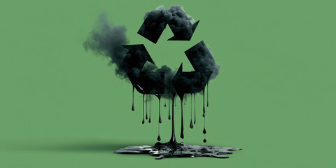 A symbolic image of a recycling sign with an environmental issue theme, highlighting the importance of sustainability