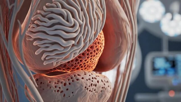 Detailed 3D medical illustration of human testicles and surrounding anatomy.
