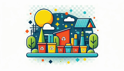 Obraz premium Colorful Cartoon Houses and Buildings Illustration.