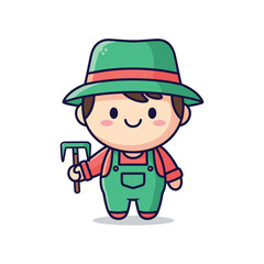 Obraz premium Little Gardener Boy Cartoon Character Illustration