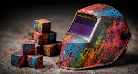 Colorful welding mask & painted blocks