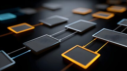 Abstract digital network diagram showing interconnected nodes and data flow with glowing highlights