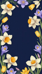 Botanical frame for use in graphics. Flowers leaves in the illustration. Oil painting