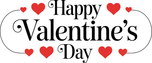 Happy valentine's day elegant text with red hearts and decorative flourishes