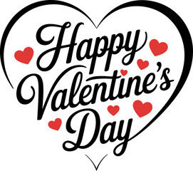 Happy valentine's day greeting in a stylized heart with charming red hearts