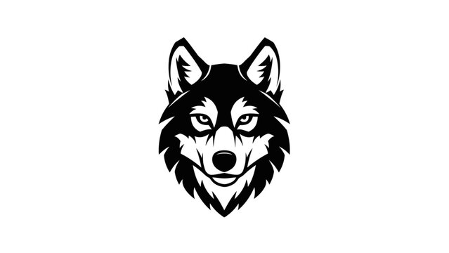 Stunning black and white wolf head illustration with sharp details and piercing gaze