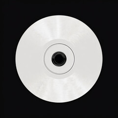Minimalist White CD Icon with Concentric Grooves and Center Hole on a Black Background, showcasing a modern, sleek design.