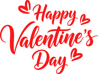 Happy valentine's day elegant red script typography with decorative hearts on a white background