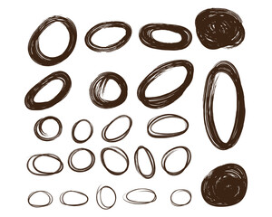 Hand drawn scribble oval shapes collection isolated on white background