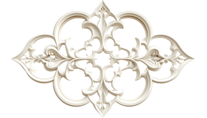 Intricate, symmetrical, white ornamental scrollwork against a black background