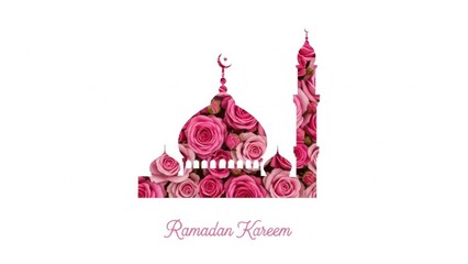 Vibrant pink mosque with roses for Ramadan Kareem celebration