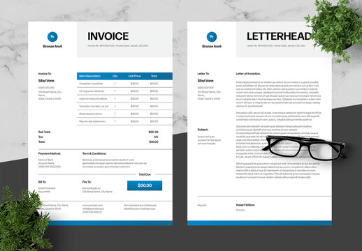 Blue And Black Invoice And Letterhead