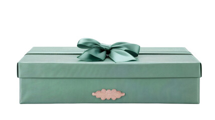 Green gift box with a decorative bow on a white background isolated