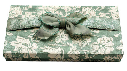 Green gift box with a decorative bow on a white background isolated