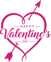 A beautiful pink heart with a cupid's arrow for a happy valentine's day celebration