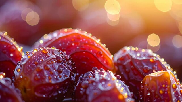 Dates with Dew Drops in Sunlight.