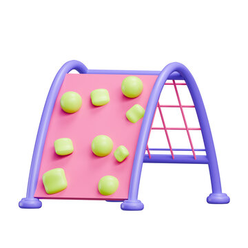 3D Playground Climbing Wall Icon in Bright Cartoon Style