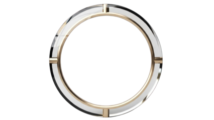 Modern minimalist round mirror with gold frame, isolated on white