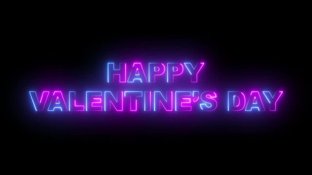 glowing neon happy valentine's day text icon animation on black background. neon happy valentine's day sign. neon happy valentine's day video animation. 4k motion video. 