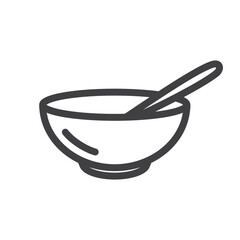 Outline bowl with spoon icon isolated flat style design.