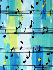 Musical theme. Oil painting. Pattern for printing on wall decorations.