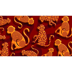 Lunar zodiac Monkey pattern red festive background