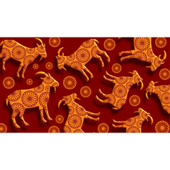 Lunar zodiac Goat pattern red festive background