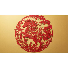 Paper Cutout Illustration of Horse with Peonies