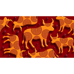 Lunar zodiac Cow pattern red festive background