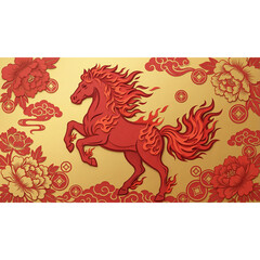 Lunar zodiac horse pattern red festive background