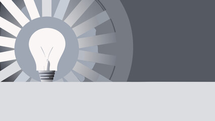 Glowing light bulb with abstract sunburst design on gray background for creative concept and innovation ideas with abstract design and vector illustration