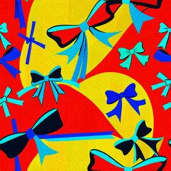 Cartoon. Pattern for T-shirts, covers, wallpapers, fabrics . Oil painting. Bows