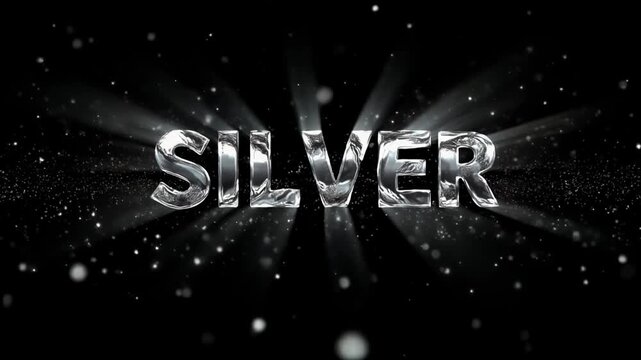Luxury "SILVER" typography with molten silver shine animation and bright metallic reflections, 4K.