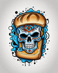 Cartoon. Pattern for T-shirts, covers, wallpapers, fabrics . Oil painting . Bread