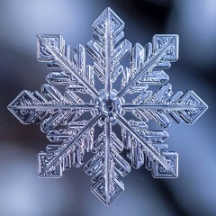 A highly detailed, symmetrical snowflake with intricate crystalline structures