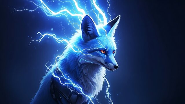 Lightning Blue Fox Fantasy Portrait Illustration