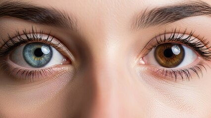 Obraz premium Macro Close-up of Human Eyes with Complete Heterochromia Showing One Blue and One Brown Iris