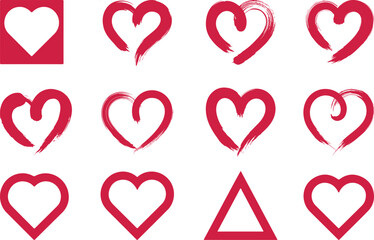 Red Heart Outline Icon Set Vector, Love Line Symbol Collection.