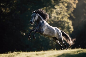 Dapple Grey Horse Running in Field
