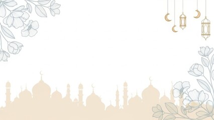 Elegant Islamic cityscape with floral patterns and lanterns